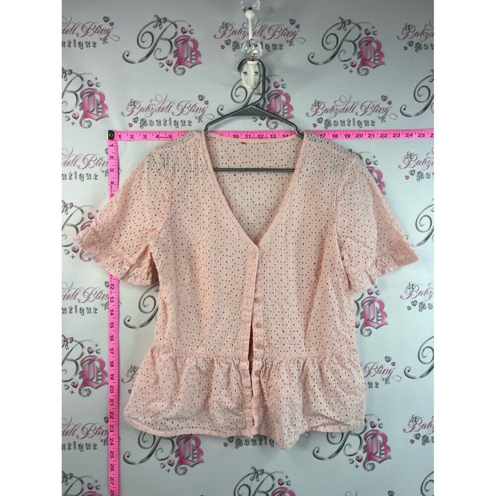 Joe Fresh shirt button up pink orange Pink Eyelet Peplum Button-Front Top
